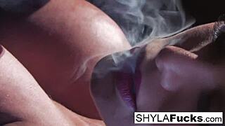 sexy blonde shyla stylez smokes hot in fetish tease