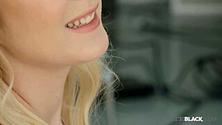 Blonde model Amaris rides ebony photographer's monster cock cowgirl