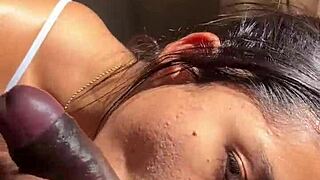 dreamy brunette nysdel drops to knees for raw amateur blowjob with her man