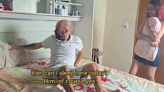 madrasta sneaks in at night, teaches stepson pussy poundin' in stockings