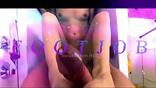 watch her blonde toes stroke cock to massive homemade cum explosion after teasing footjob