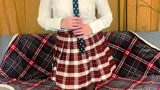 busty teacher straps on dildo for domination play