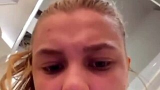 FINGERING her SHAVED PUSSY close-up in public outdoor while big tits bounce and ass shakes