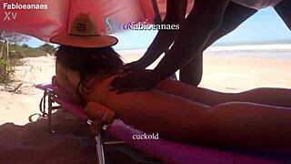 watching ebano massage that curvy latina wife on the beach then interracial anal gaping her big ass