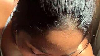 dreamy brunette nysdel drops to knees for raw amateur blowjob with her man