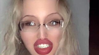 HUGE RUSSIAN LIPSTICK FETISH GLASSES SLUT GOES WILD!