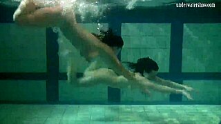 katka and barbara's big tits bounce in tight pussy pool play underwater