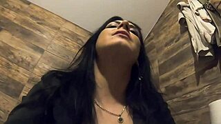 Hairy mature housewife spreads her tight pussy close-up, pissing while getting ass worshipped