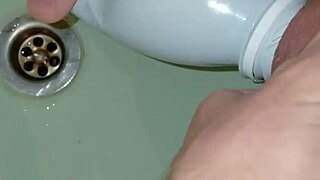 Tattooed cuck vacuums big dick with bottle suction