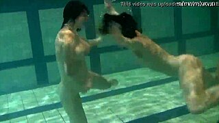 katka and barbara's big tits bounce in tight pussy pool play underwater