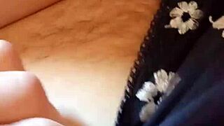 Gretala flashes hairy pussy and thong peek