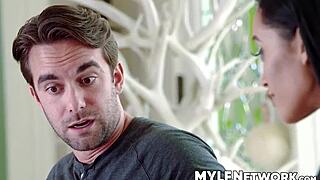 Gia Vendetti's curvy body tempts the stud into her cheating affair right at the door