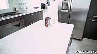 honey blossom kneels to suck stepson's cock till cumshot