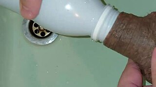 Tattooed cuck vacuums big dick with bottle suction