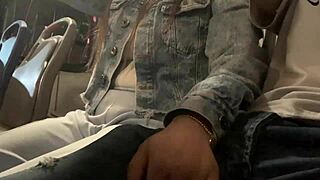 brazilian dude flashes huge cock on public bus and horny blonde slut grabs it for handjob blowjob