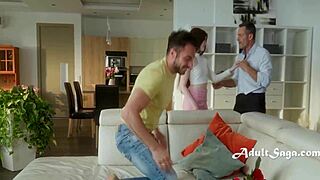 petite european skinny tricked into double penetration threesome with two hard cocks