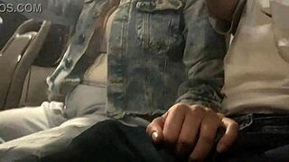 brazilian dude flashes huge cock on public bus and horny blonde slut grabs it for handjob blowjob