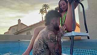 Pool boy tease with wet pussy licking doggystyle and assplay