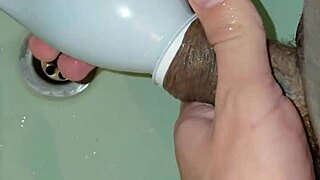 Tattooed cuck vacuums big dick with bottle suction