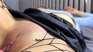 Milf mommy gets clothes ripped for closeup pussy fucking creampie cum dripping inside not son.