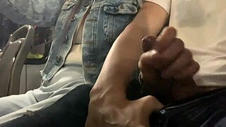 brazilian dude flashes huge cock on public bus and horny blonde slut grabs it for handjob blowjob