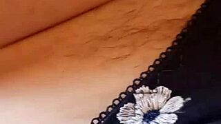 Gretala flashes hairy pussy and thong peek