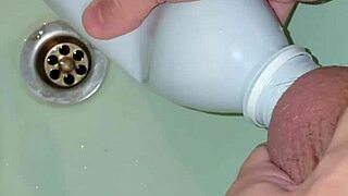 Tattooed cuck vacuums big dick with bottle suction