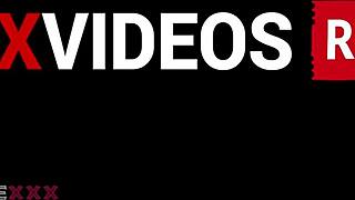 Beautiful ebony teen with perfect big tits strips naked in hotel sofa for wet pussy titty fuck session