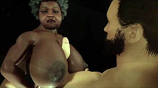 granny ebony with massive natural tits, fat ass and squirting pussy fucks a white guy hard in anal and facial cumshot.