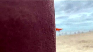 Public beach POV milf handjob blowjob on monster cock ends with big tits cumshot as watchers stare