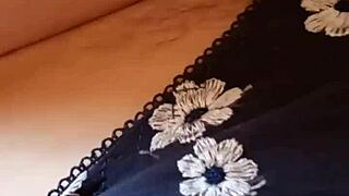 Gretala flashes hairy pussy and thong peek