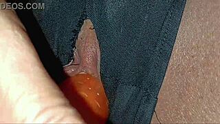 the hot brunette strips teasingly before riding her man's cock