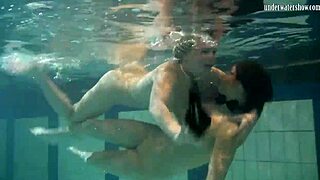 katka and barbara's big tits bounce in tight pussy pool play underwater