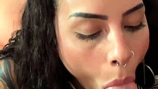 whoa curly brunette bends flexible for pov deepthroat and cum on ass 🍑💦