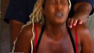 Homemade couple rips clothes for public outdoor doggystyle on curvy ebony big ass wife