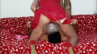 Katya's latex miniskirt facesitting and sharp stiletto trampling crush her slave on the sofa