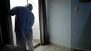 I called the cleaner to scrub my shower screen, his dick hardened. Fucked him doggy style with the stranger