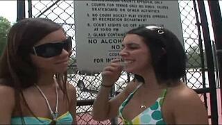 these tanned college girls bare it all outdoors