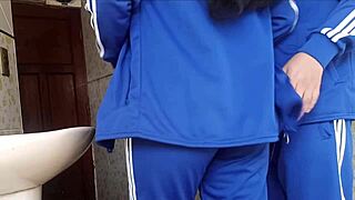 big ass latina schoolgirl caught fucked doggystyle bathroom classmate creampie