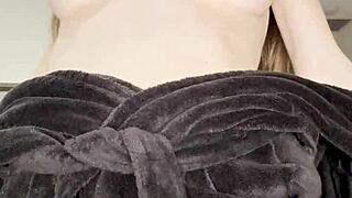 skinny milf sucks dildo vibrates pussy to screaming kitchen orgasm close-up wet