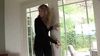 blonde lesbian sneaks in and drags brunette to bed for ass eating and fingering