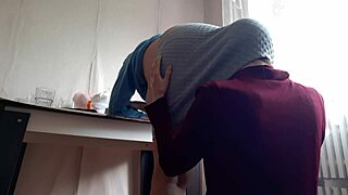 Secretary milf boss bends over desk, skirt up for long ass licking then doggystyle anal