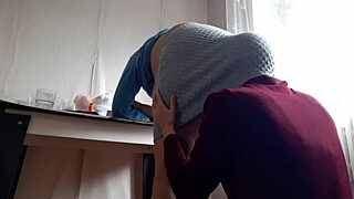 Secretary milf boss bends over desk, skirt up for long ass licking then doggystyle anal