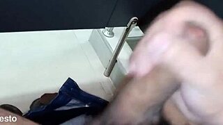 boldly pumping cock in public bathroom watching nonstop filthy porn explosion