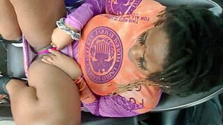 uhh having fun in the car while driving... see through clothes and vibrator on ebony ass