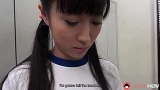 Tomomi Motozawa's wet school uniform lips wrap classmate cock in close-up suck