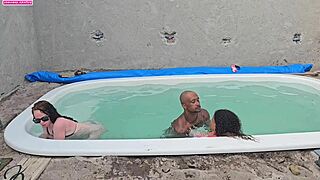 jerking poolside then i fuck two hotties creampie deep 😈💦