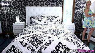 Busty milf stepmom les pulls me into her bed for some fun