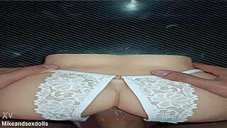 Candy slips out of white thong for teasing anal play on desk