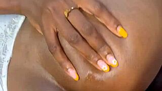 Skinny Ebony Gives Sloppy Deepthroat Before Anal Creampie